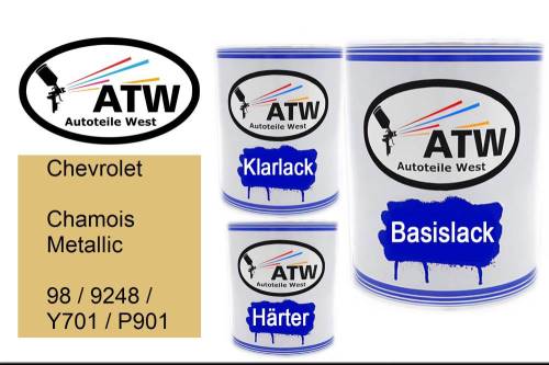 Chevrolet, Chamois Metallic, 98 / 9248 / Y701 / P901: 1L Lackdose + 1L Klarlack + 500ml Härter - Set, von ATW Autoteile West.